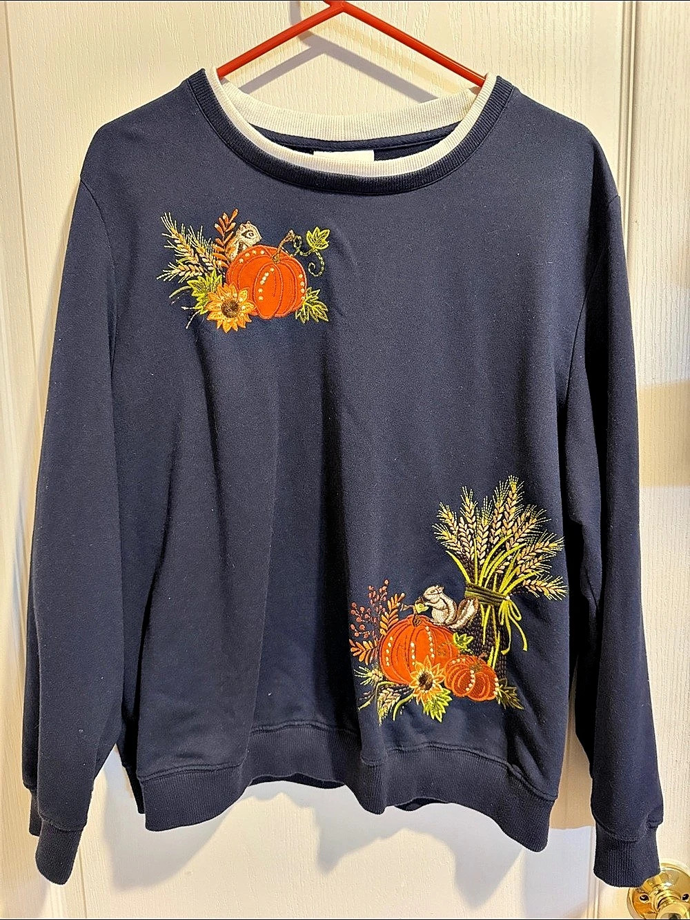 Alfred Dunner Pumpkin Embroidered Sweatshirt in Blue XL Like New